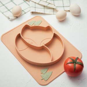 Baby Silicone Dinner Plate with Cartoon Fox Design